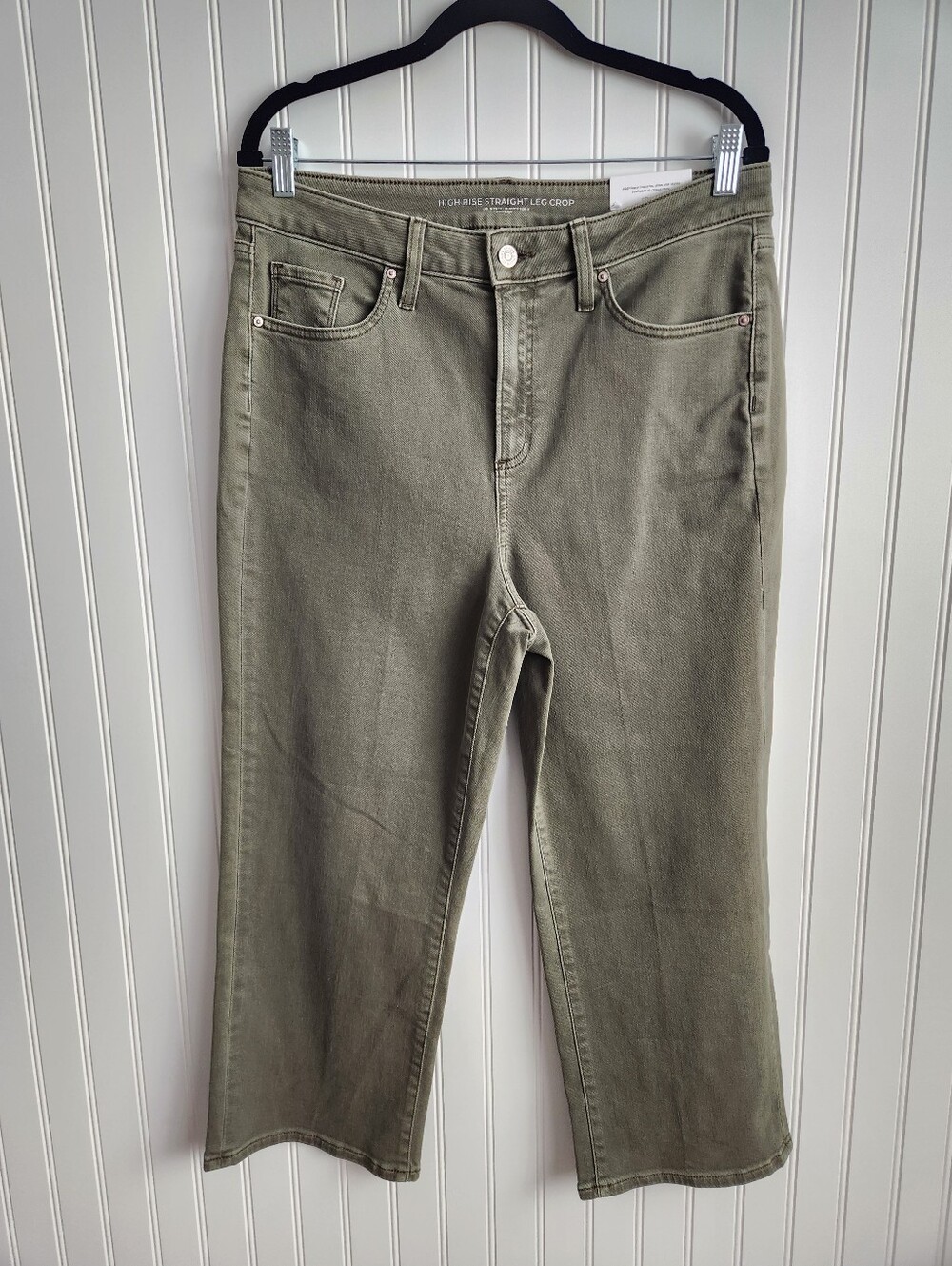 NEW CHICO'S Olive Green Cotton Blend High Rise Straight Leg Crop Demin Pants 12